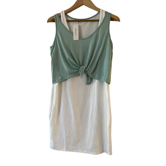 OC Order Plus Size M Double Layer Layered Tank Dress White Green Sleeveless NWT - Picture 1 of 7